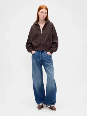 Vintagesoft hoodie met rits en schuine pas