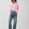 Vintagesoft hoodie met rits en schuine pas