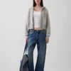 Vintagesoft hoodie met rits en schuine pas