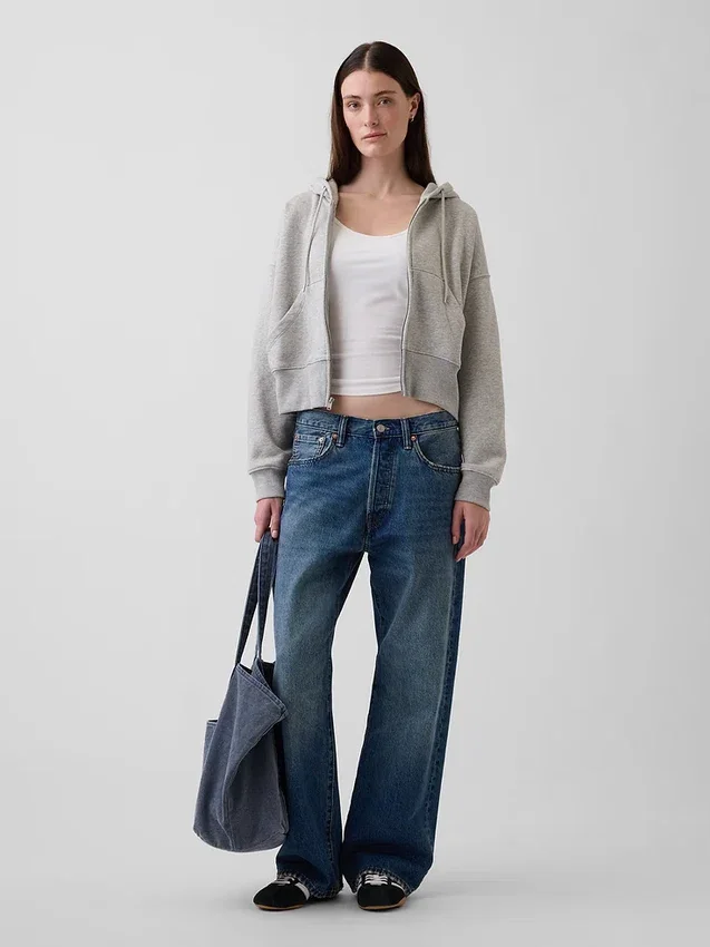 Vintagesoft hoodie met rits en schuine pas