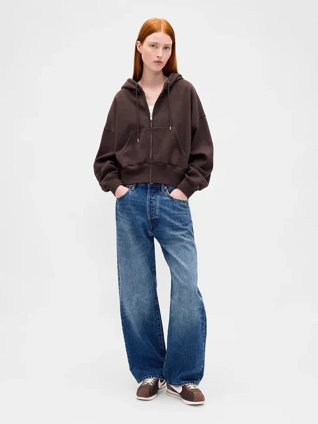 Vintagesoft hoodie met rits en schuine pas