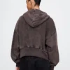 Vintagesoft hoodie met rits en schuine pas