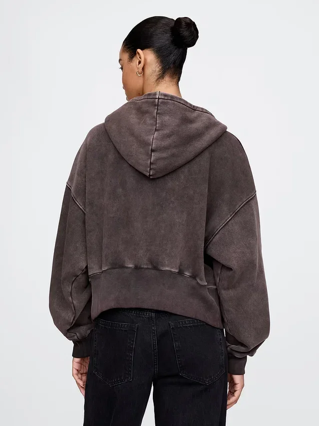 Vintagesoft hoodie met rits en schuine pas