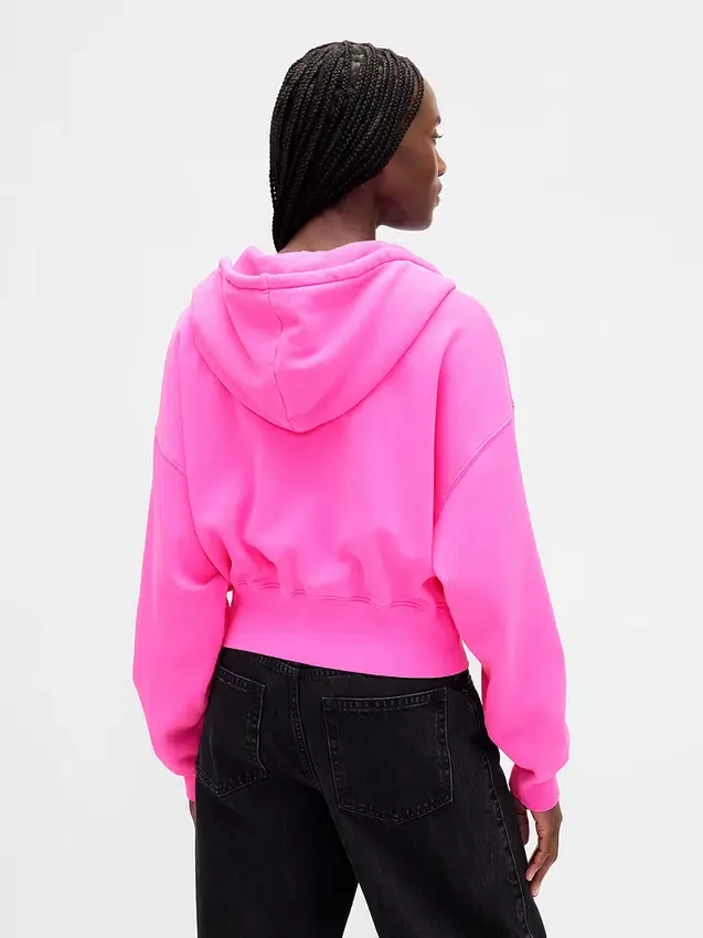 Vintagesoft hoodie met rits en schuine pas