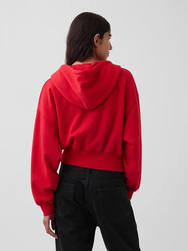 Vintagesoft hoodie met rits en schuine pas