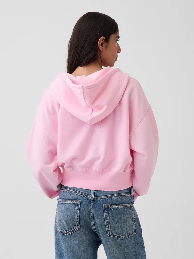 Vintagesoft hoodie met rits en schuine pas