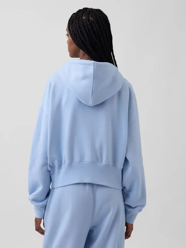 Vintagesoft hoodie met rits en schuine pas