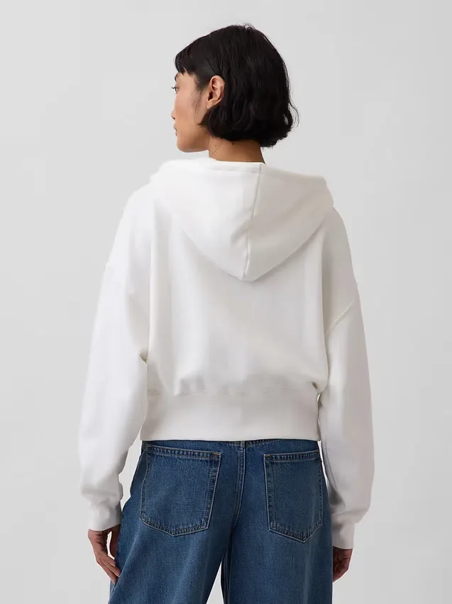 Vintagesoft hoodie met rits en schuine pas