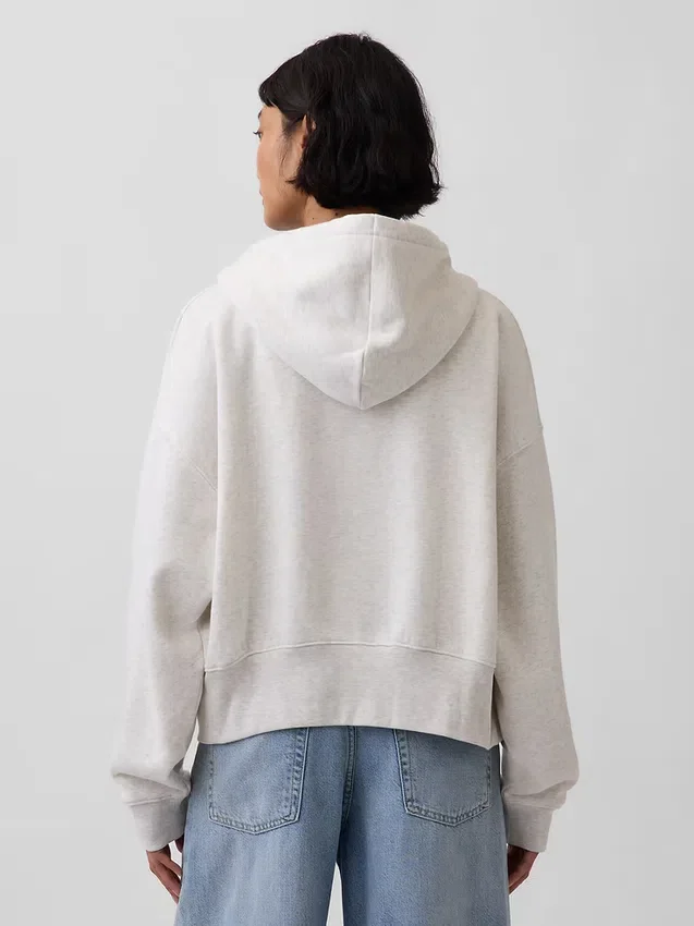 Vintagesoft hoodie met rits en schuine pas