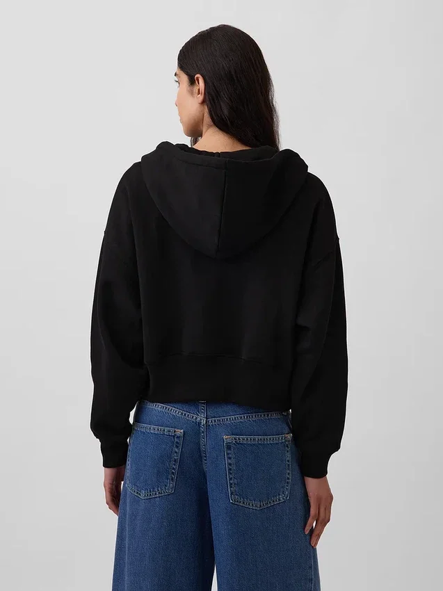 Vintagesoft hoodie met rits en schuine pas