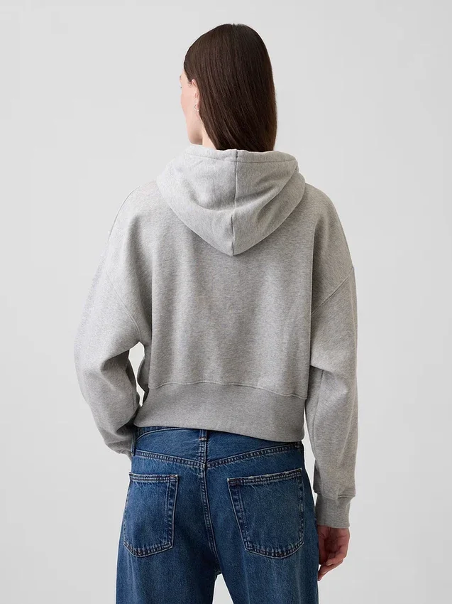 Vintagesoft hoodie met rits en schuine pas