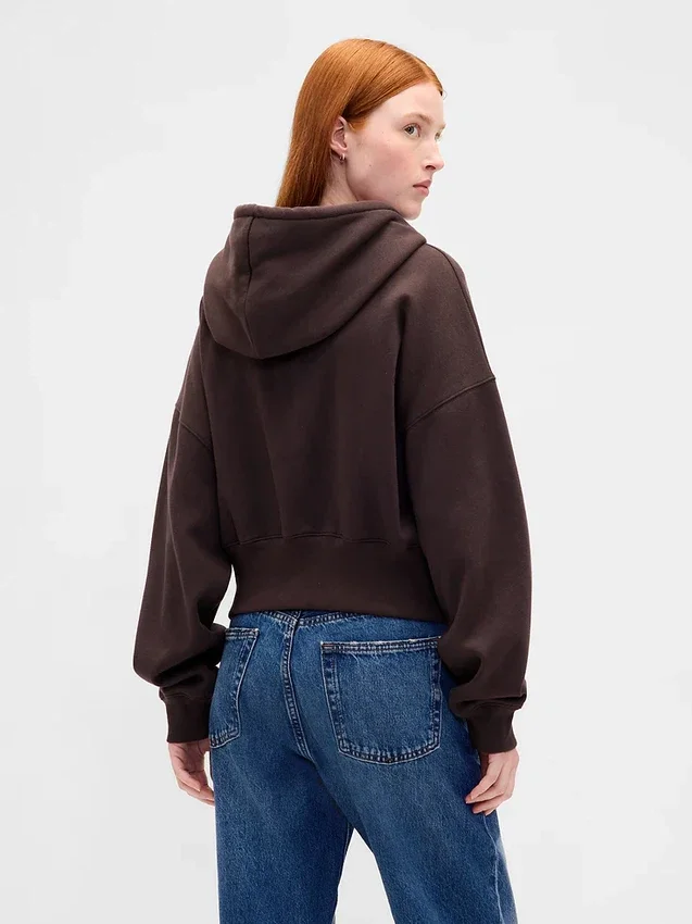 Vintagesoft hoodie met rits en schuine pas