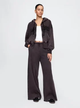 Vintagesoft wijde joggingbroek met brede pijpen