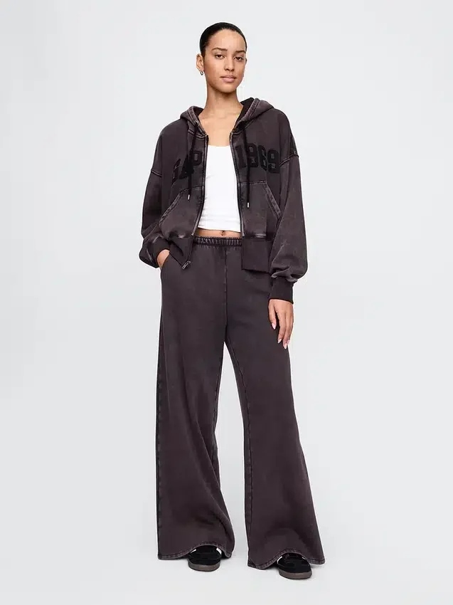 Vintagesoft wijde joggingbroek met brede pijpen