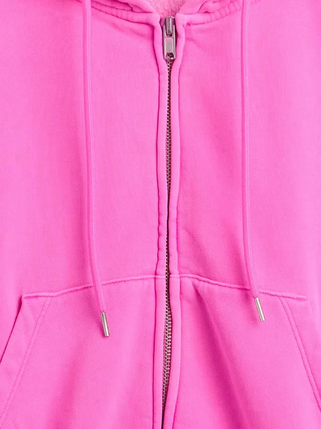 Vintagesoft hoodie met rits en schuine pas