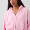 Vintagesoft hoodie met rits en schuine pas