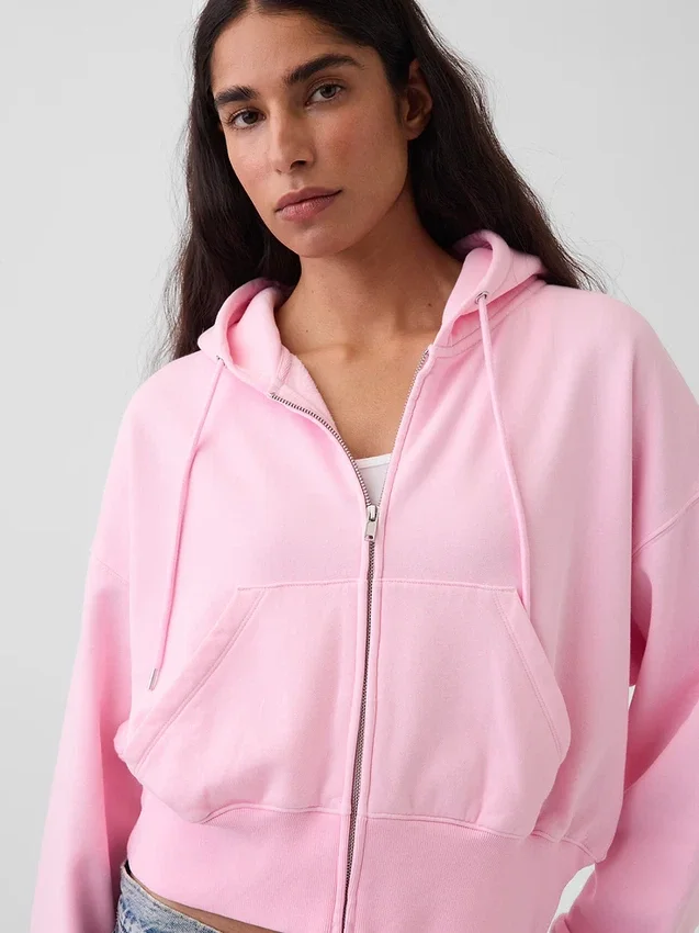 Vintagesoft hoodie met rits en schuine pas