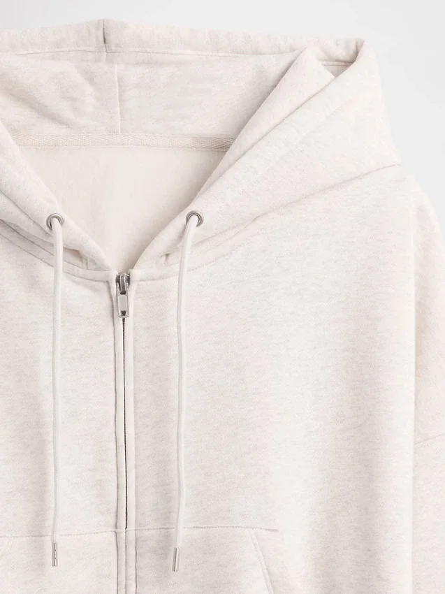 Vintagesoft hoodie met rits en schuine pas