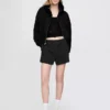 Vintagesoft hoodie met rits en schuine pas