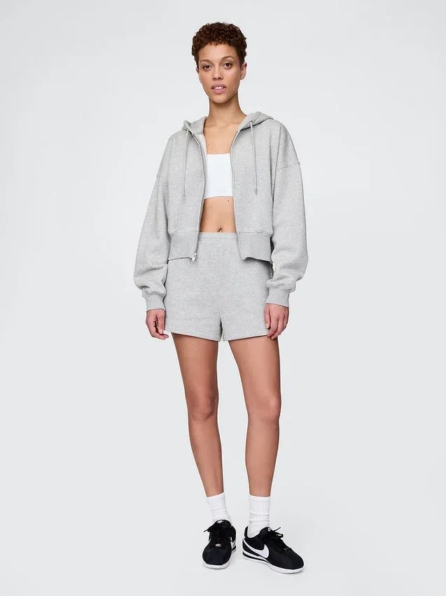 Vintagesoft hoodie met rits en schuine pas
