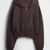 Vintagesoft hoodie met rits en schuine pas