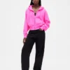 Vintagesoft hoodie met rits en schuine pas