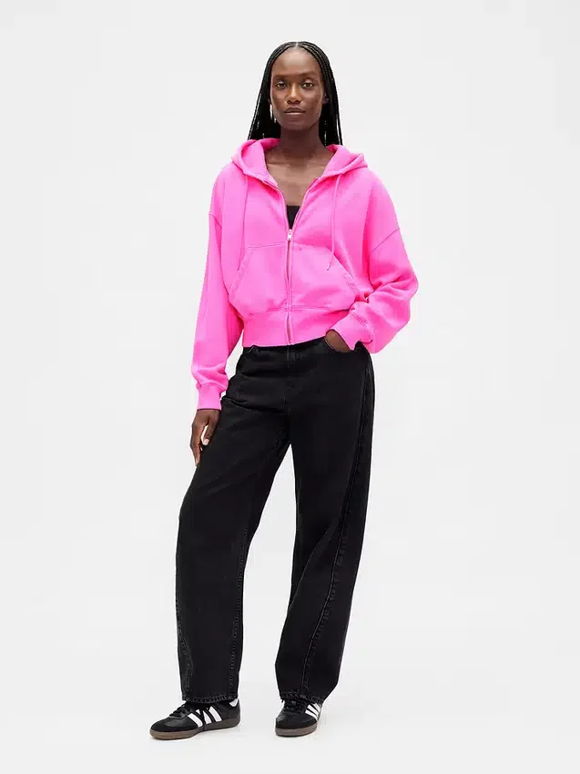 Vintagesoft hoodie met rits en schuine pas