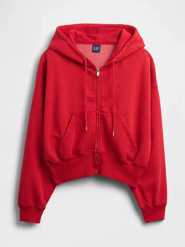 Vintagesoft hoodie met rits en schuine pas