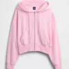 Vintagesoft hoodie met rits en schuine pas