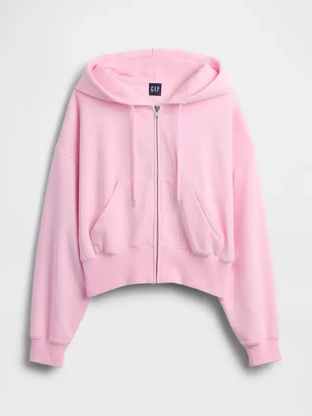 Vintagesoft hoodie met rits en schuine pas
