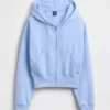 Vintagesoft hoodie met rits en schuine pas