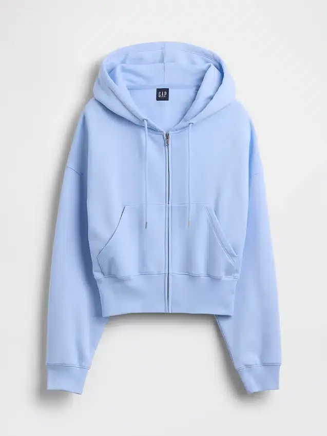 Vintagesoft hoodie met rits en schuine pas