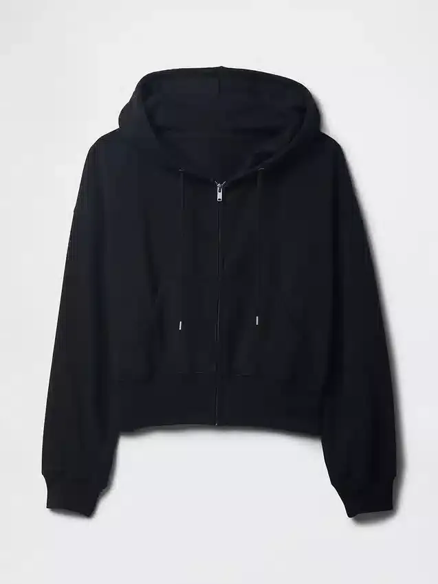 Vintagesoft hoodie met rits en schuine pas