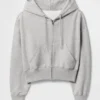 Vintagesoft hoodie met rits en schuine pas