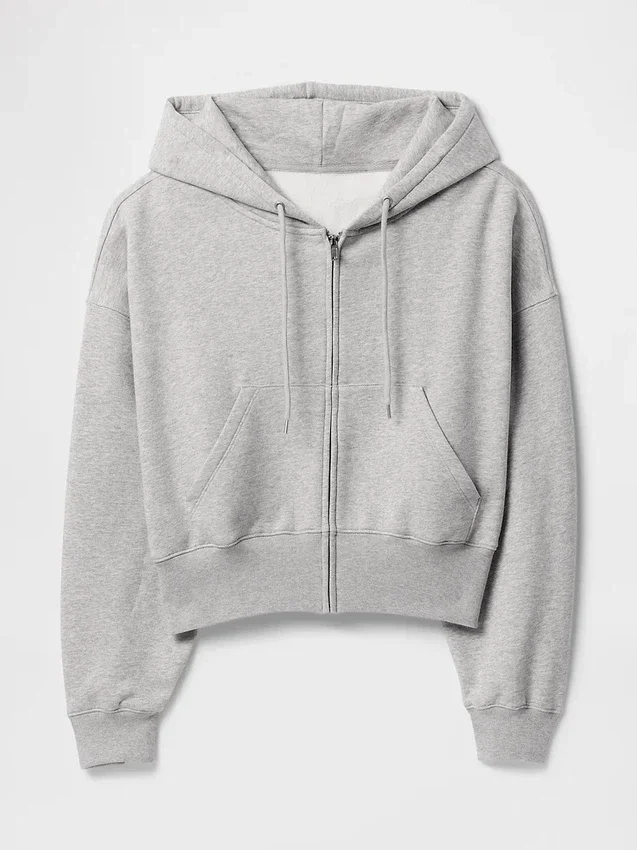 Vintagesoft hoodie met rits en schuine pas