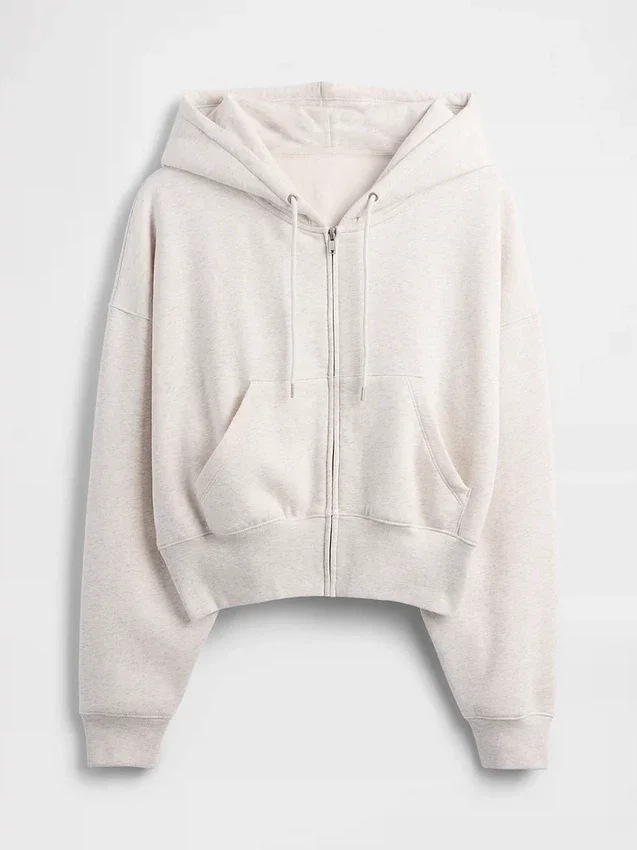 Vintagesoft hoodie met rits en schuine pas