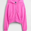 Vintagesoft hoodie met rits en schuine pas