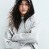 Vintagesoft hoodie met rits en schuine pas