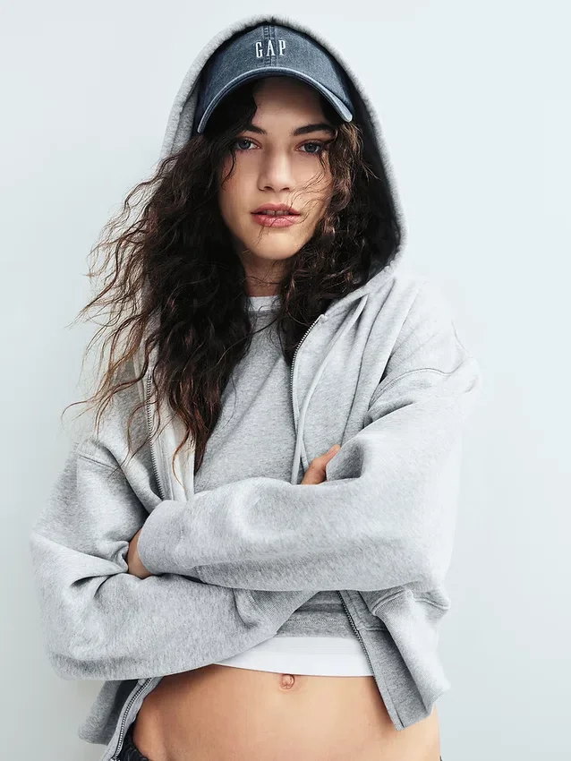 Vintagesoft hoodie met rits en schuine pas