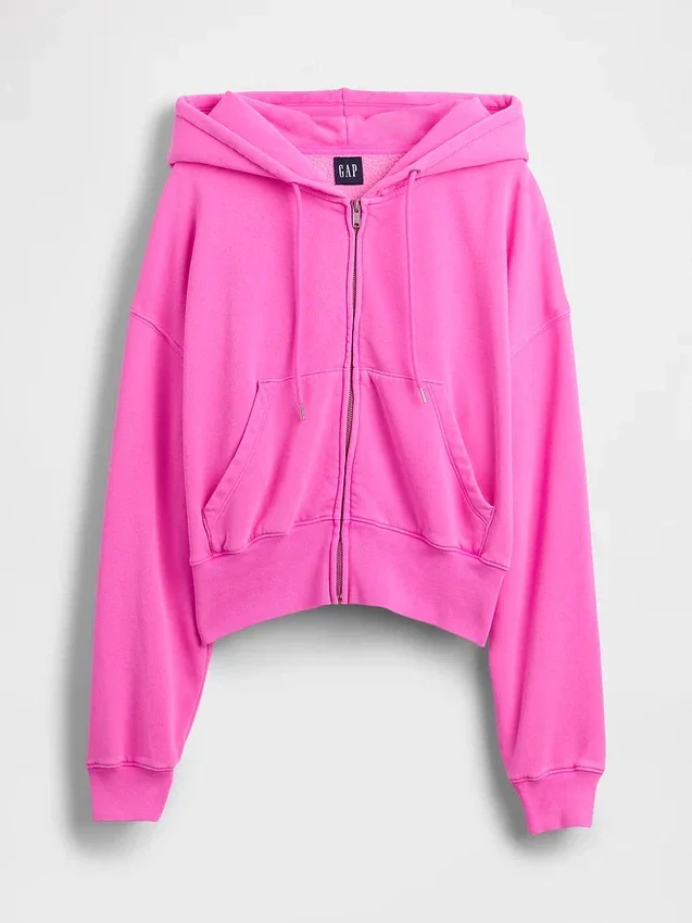 Vintagesoft hoodie met rits en schuine pas