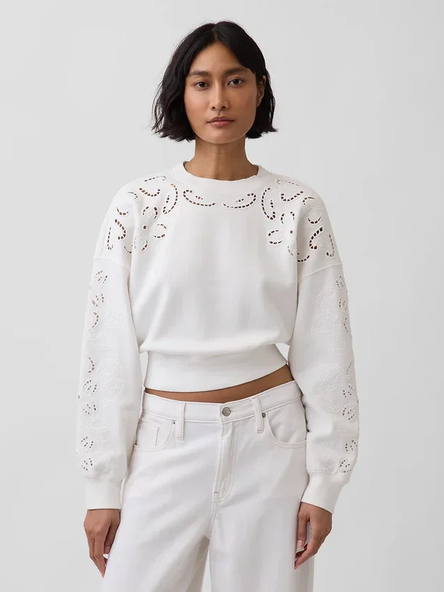 Vintagesoft oversized crop-sweatshirt met oogjes
