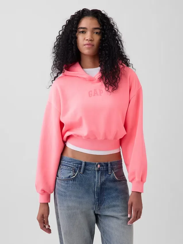 Vintagesoft oversized cropped hoodie met logo
