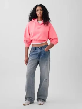 Vintagesoft oversized cropped hoodie met logo