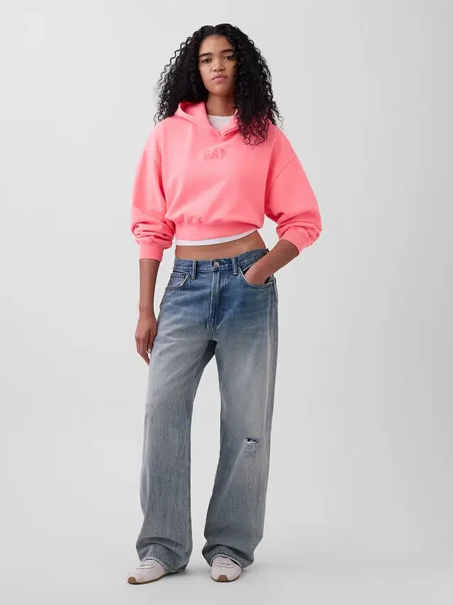 Vintagesoft oversized cropped hoodie met logo