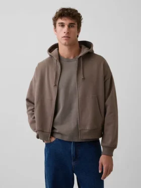 Vintagesoft oversized cropped hoodie met rits