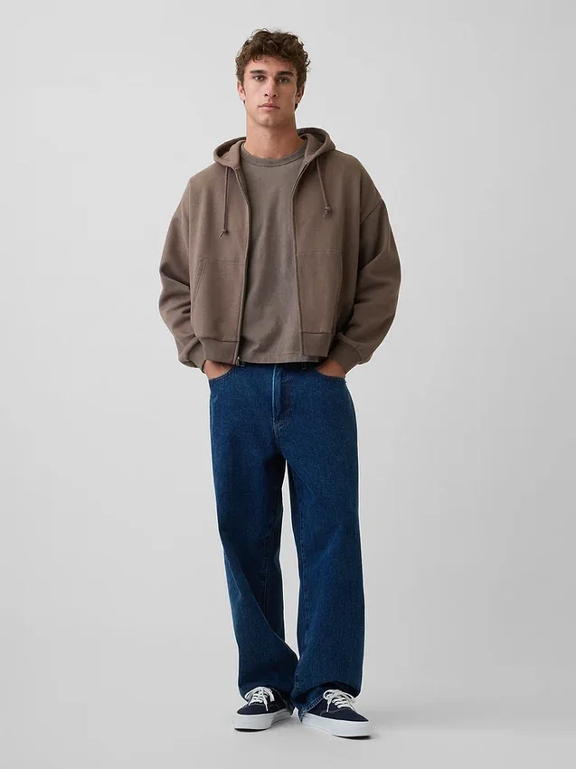 Vintagesoft oversized cropped hoodie met rits