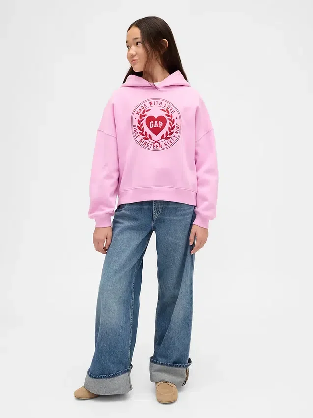 Vintagesoft oversized hoodie met hartlogo voor kinderen