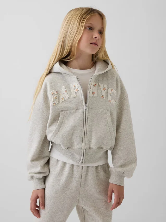 Vintagesoft oversized hoodie met rits en logo voor kinderen