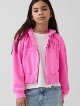Vintagesoft oversized hoodie met rits en logo voor kinderen