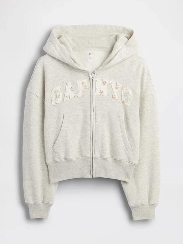 Vintagesoft oversized hoodie met rits en logo voor kinderen